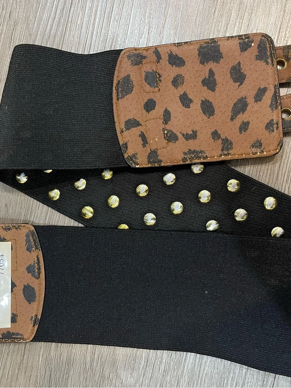Betsey Johnson Black Elastic Studded Waist Belt with Gold Hardware